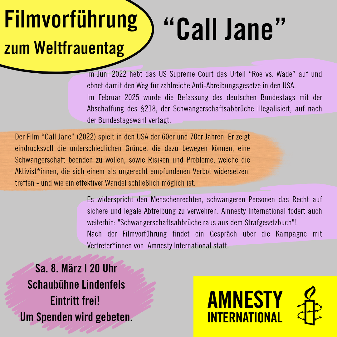 Filmvorführung "Call Jane" zum Weltfrauentag